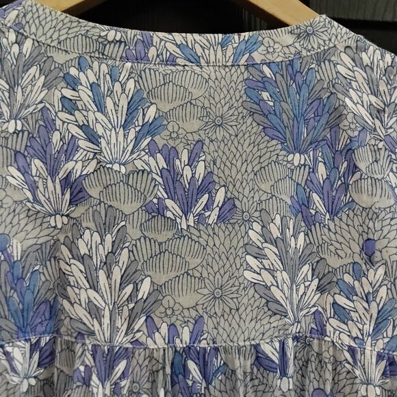 Roller Rabbit Sz. L Cotton Lightweight 3/4 Sleeve Tie Neck Popover Top - Picture 11 of 14